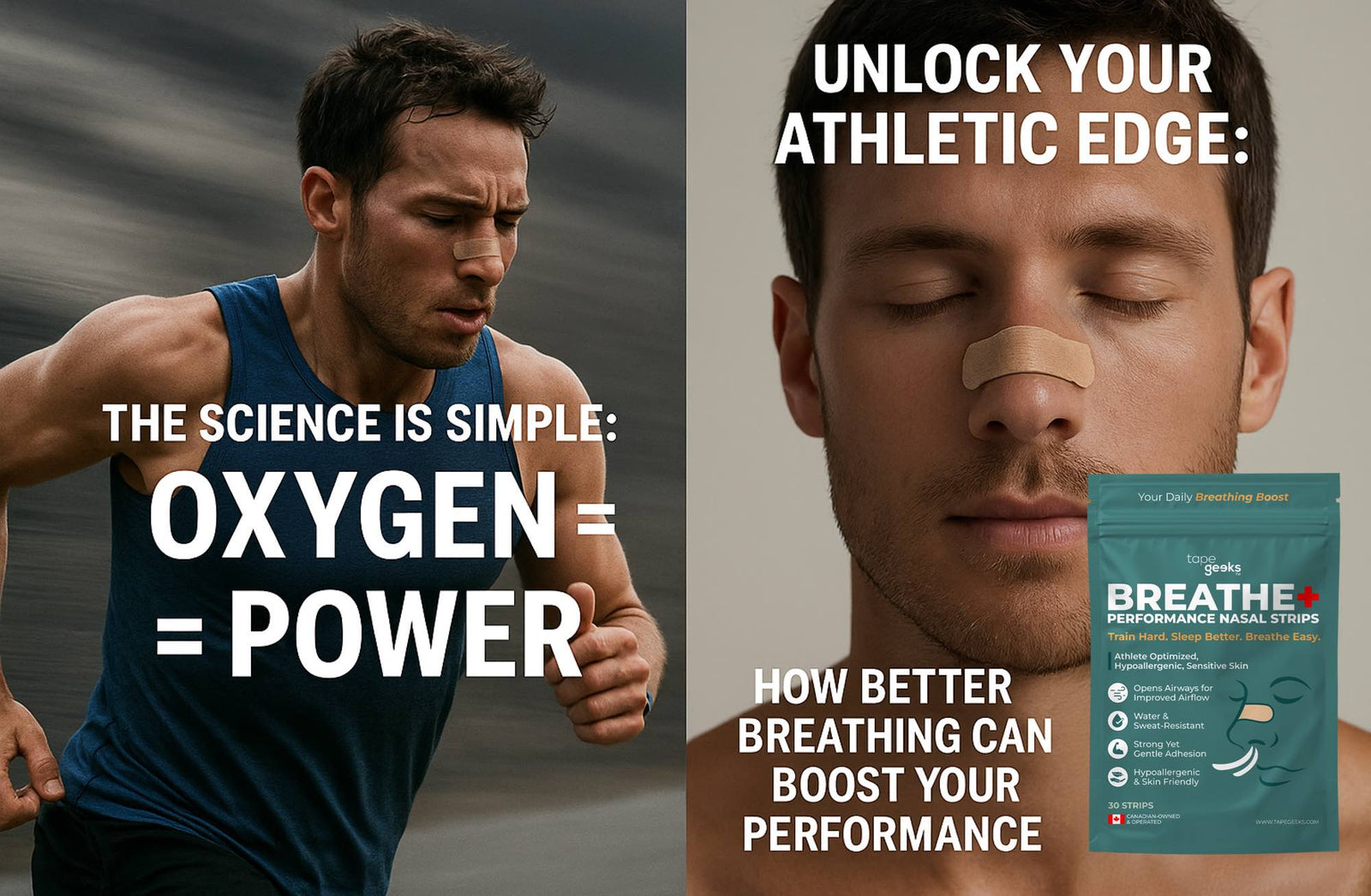Woman wearing TapeGeeks nasal strip during athletic training â breathe better perform stronger