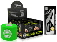 TapeGeeks neon green kinesiology tape 6-pack kit with pro scissors for athletic support, muscle recovery, and easy taping.