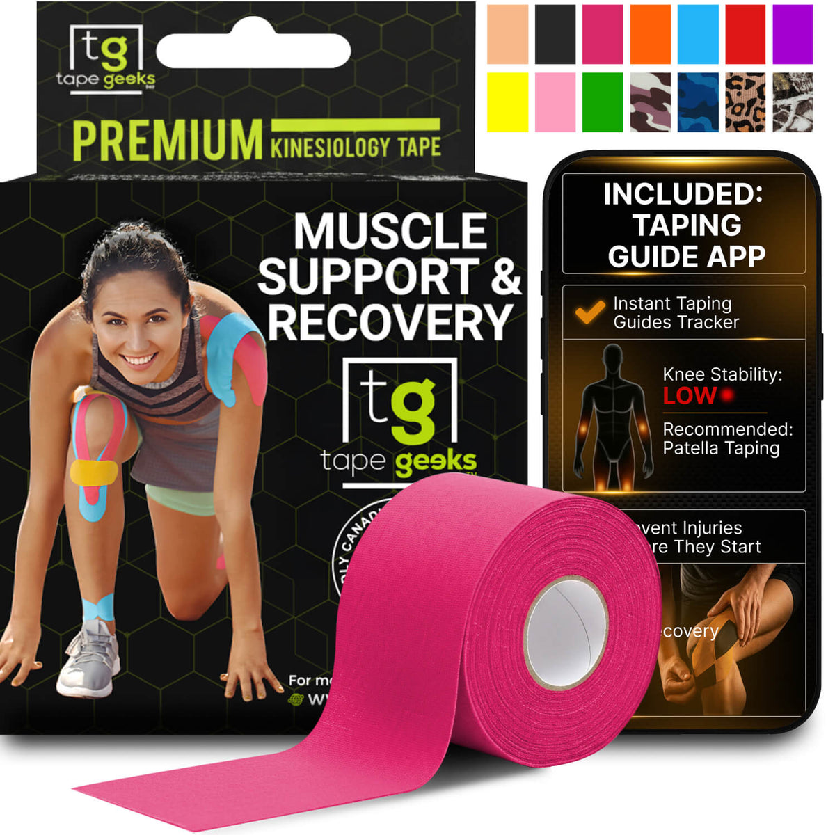 Pink kinesiology tape for bold athletic support, muscle recovery, and flexible movement