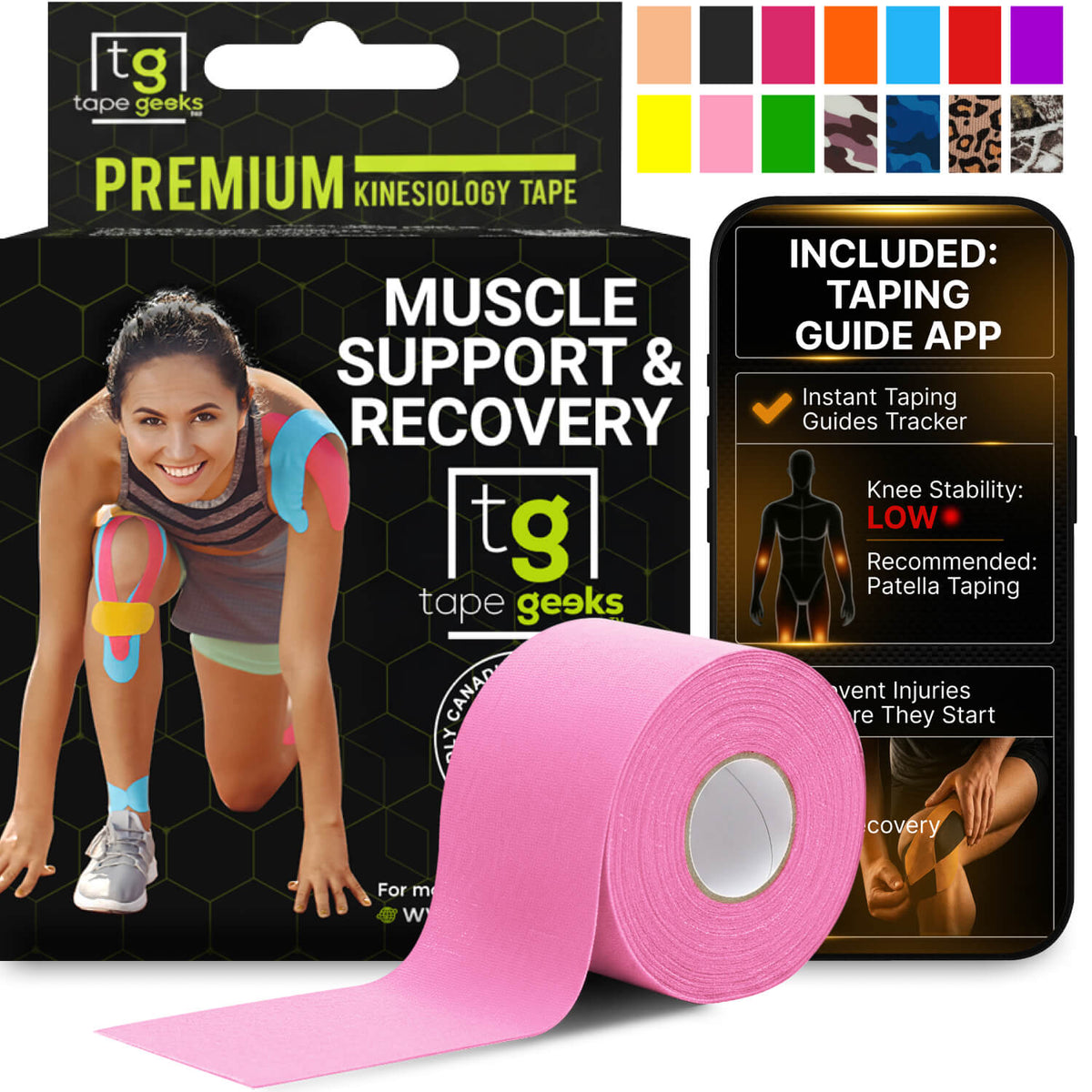 Light pink kinesiology tape for gentle muscle support, injury recovery, and athletic use