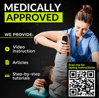 Healthcare professional applying black TapeGeeks kinesiology tape, medically approved with step-by-step tutorials.