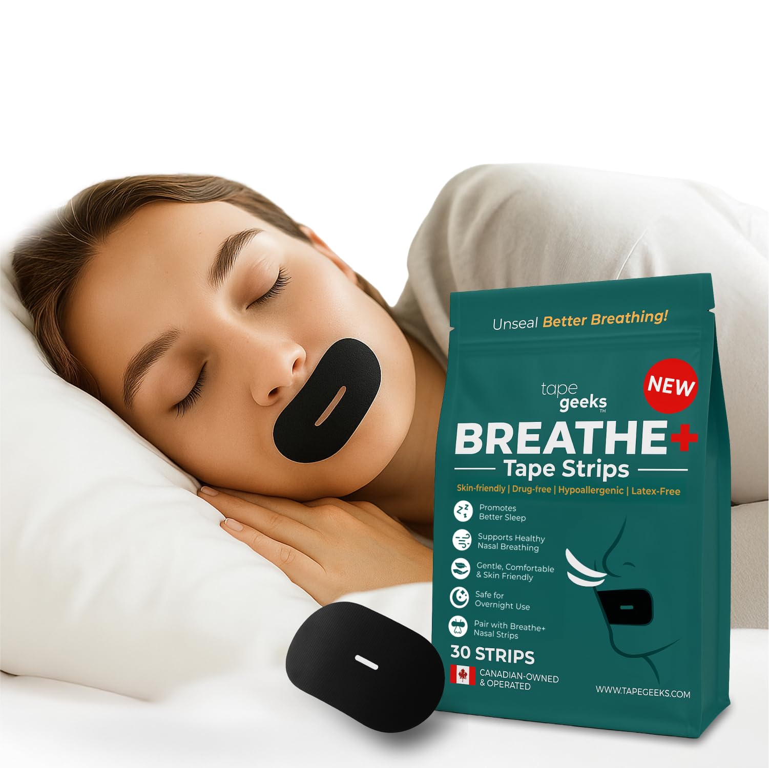 TG Breathe+ Mouth Tape for Sleeping – Anti-Snoring, Nasal Breathing Aid, Hypoallergenic, Skin-Friendly, 30 Strips