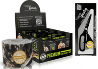 TapeGeeks marble black and white bion kinesiology tape starter kit with patterned rolls and scissors for versatile muscle support.