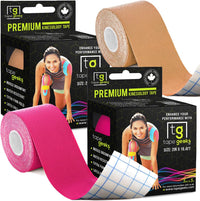 TapeGeeks premium kinesiology tape 2-pack featuring pink and beige rolls, perfect for muscle recovery and skin comfort.