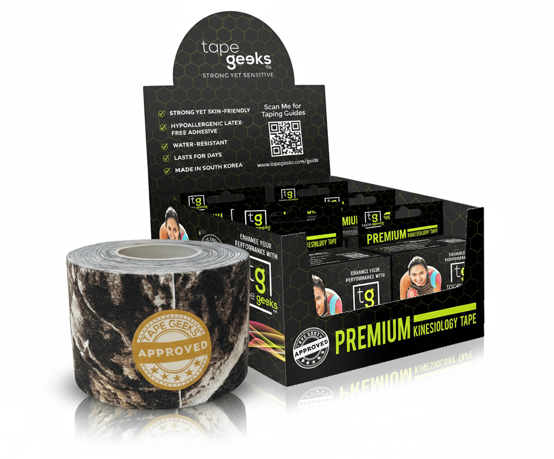 Brown bion marble camo TapeGeeks kinesiology tape for unique, skin-friendly athletic support and durability.