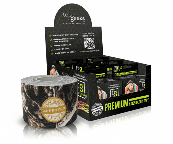 Brown bion marble camo TapeGeeks kinesiology tape for unique, skin-friendly athletic support and durability.