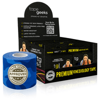 Blue camo TapeGeeks kinesiology tape delivers strong, stylish muscle support and hypoallergenic adhesive