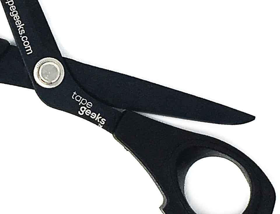 Close-up image of TapeGeeks kinesiology scissors highlighting the blunted safety tips designed to prevent accidental cuts during precise taping or crafting.

