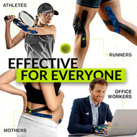 kinesiology tape, blue tape, black tape, athletes, runners, mothers, office workers, muscle recovery, versatile use