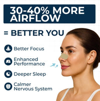 woman wearing tapegeeks nasal strip demonstrating increased airflow better focus deeper sleep and enhanced performance