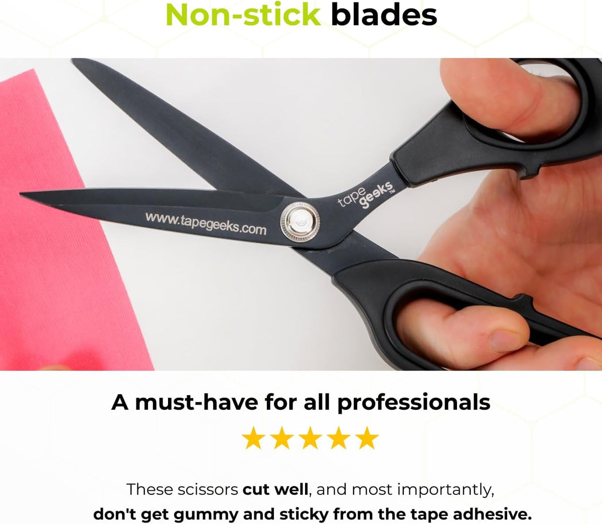 TapeGeeks non-stick kinesiology tape scissors with anti-gumming coating for clean, effortless cuts—essential for professionals.
