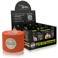 Orange kinesiology tape by TapeGeeks for energetic, skin-friendly muscle and joint stabilization.