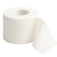 White roll of TapeGeeks weightlifting tape with a textured, flexible finish, shown unrolled to display its breathable cotton material used for thumb protection, hook grip support, and blister prevention during heavy lifting.