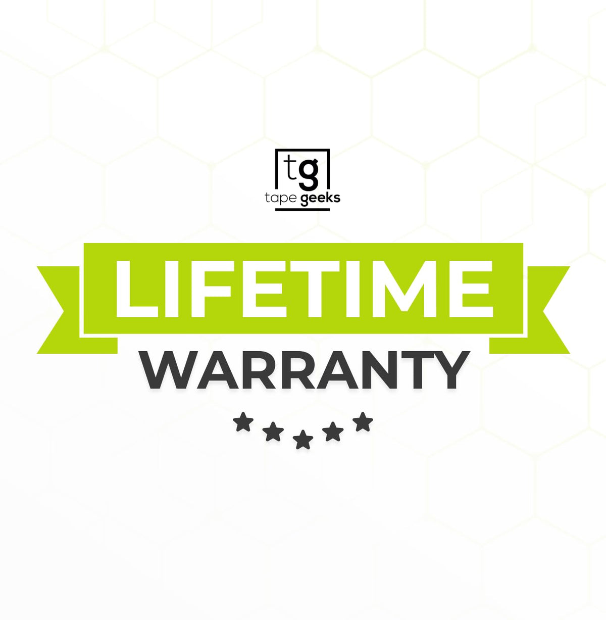 Lifetime warranty badge for TapeGeeks kinesiology tape scissors, highlighting durable Japanese stainless steel construction and long-term product reliability.
