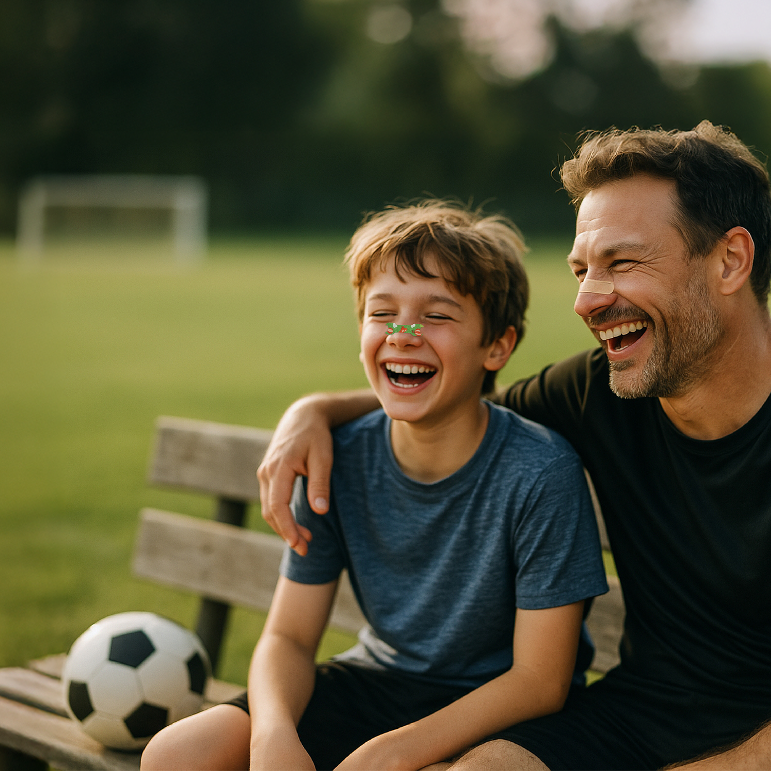 Young athlete wearing TG Kids Nasal Strip during soccer for better breathing